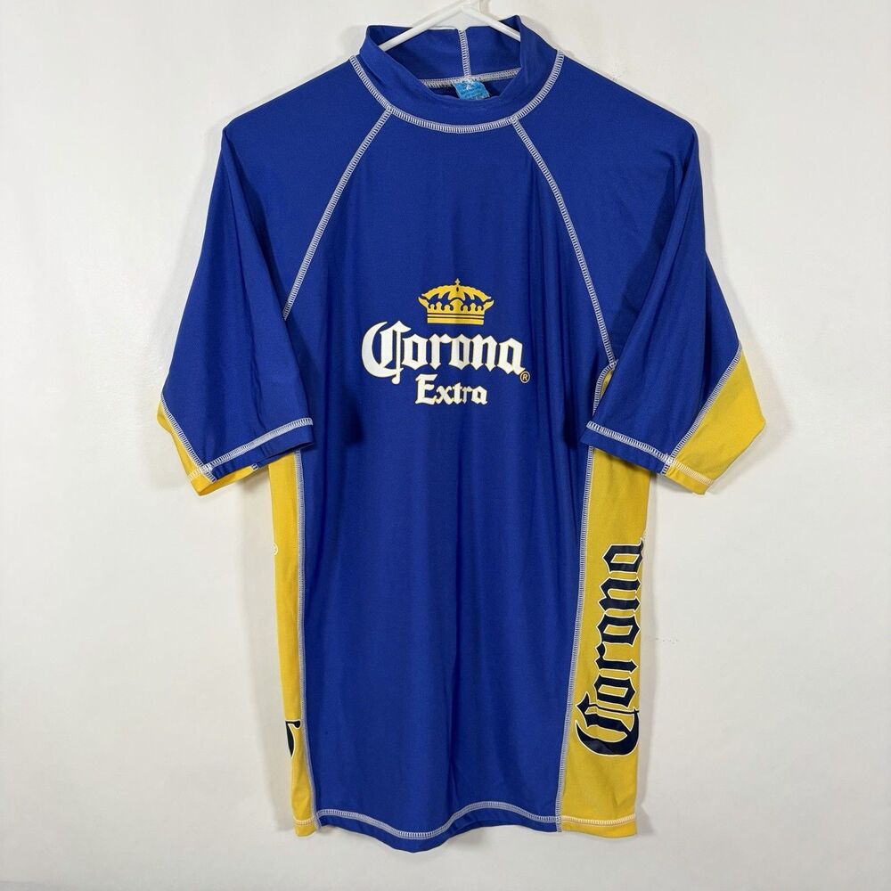Corona Extra Short Sleeve Mock Neck Rash Guard Swim Shirt Size XXL 2XL Blue